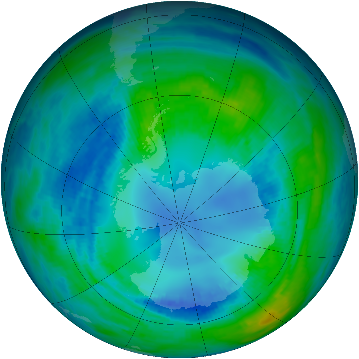 Antarctic ozone map for 25 April 1990